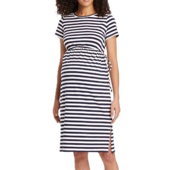 Isabel Maternity by Ingrid & Isabel Dresses & Skirts - Ingrid & Isabel Navy and White Striped Midi Maternity Dress